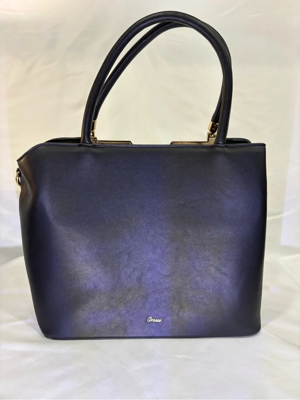 Quilted Black Tote with Gold V Accent and Tassel Charm